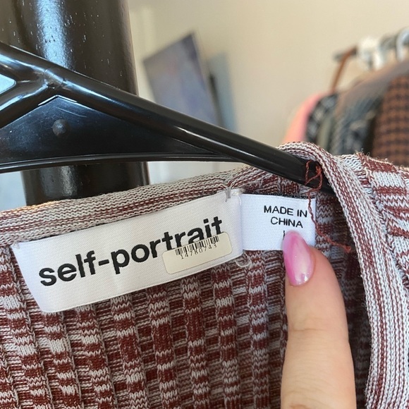 SELF PORTRAIT Crossover Knit Dress Light Blue Red Mix - Picture 7 of 8